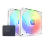 NZXT F140 RGB Core Twin Pack - 2 x 140mm Hub-Mounted RGB Fans with RGB Controller - 8 Individually-Addressable LEDs - Semi-Translucent Blades - High Static Pressure & Airflow - CAM Software - White