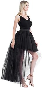 Bellady Womens Mesh Tulle High Low High Waist Tutu Princess Wedding Skirt,Black