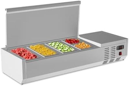 Garvee 48’’ Countertop Refrigerated Condiment Station with Auto Defrost & Digital Controller and LED Display,Sandwich Prep Table Guard with 1/3 Pan*3 and 1/6 Pan*2,Glass Lid for Restaurant Food Truck