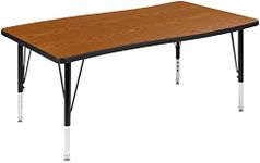 Flash Furniture Wren 28"W x 47.5"L Rectangular Wave Flexible Collaborative Oak Thermal Laminate Activity Table - Height Adjustable Short Legs