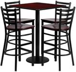 Flash Furniture Clark 30'' Square Mahogany Laminate Table Set with 4 Ladder Back Metal Barstools - Mahogany Wood Seat