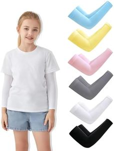 VNLEXMC 6 Pairs Arm Sleeves for Kids – Sun Protection Cooling Sleeves for Boys,Girls & Youth,Compression Arm Sleeve for Sports,Running,Baseball,Gaming,Gardening(Black+White+Gray+Pink+Blue+Yellow)
