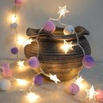 ChiRee String Lights for Kids Room 6.56 Feet Pom Poms Fairy Lights 20 LED Battery Operated Indoor String Lights Warm White Decor Lights Home Classroom Kids Bedroom Playhouse (Purple-Star)