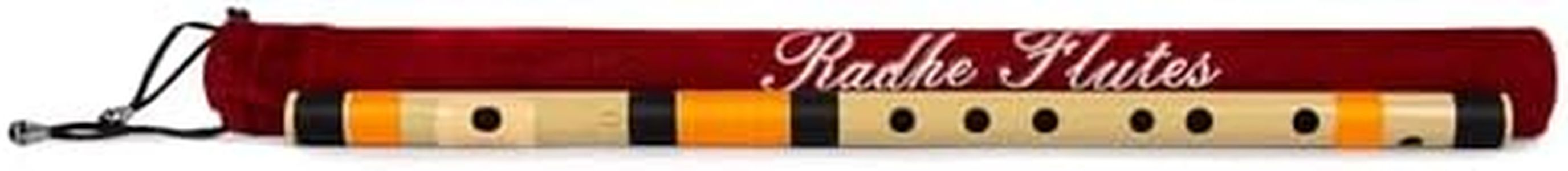 Radhe Flutes | D Natural Right Handed Middle Bansuri | Black & Orange | Tuned With Tanpura A=440Hz | PVC Flute + Velvet Cover + Hindi & English Flute Lessons