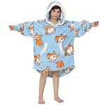 Winthome Oversized Blanket Hoodie Flannel Wearable Blanket Sweatshirt with Pocket and Sleeves Soft & Warm lounging hoodie for Adults Kids (Child, corgi)