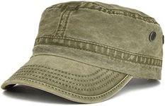 VOBOOM Washed Cotton Military Caps Cadet Army Caps Unique Design (Army Green)