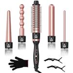 5 in 1 Curling Iron Wand Set, Sixriver Upgrade Curling Wand Hair Waver with Curling Thermal Brush&4 Interchangeable Ceramic Barrel(0.4"-1.25"), Long Lasting Curls Hair Iron Crimper, Instant Heat Up Hair Curler with Glove&2 Clips