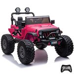 Kids Republic 2-Seater Lifted Monster Jeep Ride-On Truck Motorized Electric Car for Kids with Leather Seats, Seatbelts, Remote Control and MP3 Player - Battery Powered Ride-On Vehicle (12V, Pink)