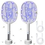 Lulu Home 2-in-1 Electric Bug Zapper Racket, 2 Pack 3000V High Voltage LED Lighted Handheld Mosquito Swatter with 3 Layer Safety Mesh, USB Charging Portable Fly Killer Racquet