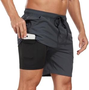 Maillot de Bain Homme avec Poche Short de Bain Imperméable à Séchage Rapide Short de Bain avec Cordon de Serrage Réglable Loisir Pantalon Court de Plage, Gris, XXL