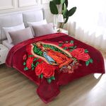 JYK Korean Mink Fleece Blanket Queen Size 75" x 87", 5 Pounds - 2 Ply Reversible Silky Soft Plush Warm, Comfy Blanket for Autumn, Winter -Rose/Virgin Mary