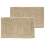 mDesign Soft 100% Cotton Hotel-Style Rectangular Spa Mat Rug, Plush Water Absorbent, Decorative Border - for Bathroom Vanity, Bathtub/Shower - Machine Washable - 2 Pack - Linen/Tan