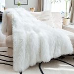 JONIYEAR Luxury Decorative Fluffy Faux Fur Throw Blanket 50" x 60", Soft Fuzzy Furry Blanket for Bedroom Living Room, Cozy Shaggy Plush Blankets For Couch and Sofa, Cutey Lovely Blanket For Pets,White