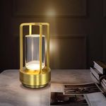 LED Table Lamp Cordless Dimmable Touch Rechargeable Table Light Rechargeable Crystal Lantern Lamp USB-C Rechargeable Battery Aluminum Indoor Outdoor Table Lamp for Restaurant, Bedroom, Bar,Gold