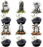 Xsstarmi 36 Pack Halloween Tombstone Cupcake Toppers RIP Cemetery Graveyard Zombie Skeleton Pumpkin Bat Cupcake Picks Halloween Cupcake Decoration for Halloween Theme Party Cake Decorations Supplies