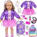 24pcs American 18 inch School Supplies Suitcase Doll Clothes and Accessories Play Set Includes Coat Dress School Bag Sticker Cash Toys (No Doll)