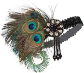 Specell 1920s Flapper Headband, Roaring 20s Headpiece with Crystal Gatsby Ostrich Feather Headpiece for Wedding Cocktail (D)