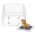 IRIS USA 60 cm Exercise 4-Panel Pet Playpen with Door and Square Training Pad Holder Set, Dog Playpen & Potty Pad Holder for Puppies Small Dog, Easy Assemble Easy Storing Floor Protection, White