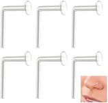 6 Pcs 20g 0.8mm L-Shaped Acrylic Nose Stud Clear Nostril Septum Retainer Jewelry Keeper Rings Small Flexible L Shape Bend Hide Piercing Flat Nose Lip Ear Tongue Hoop For School Daily Work Men Women