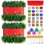 100FT Green Garland Christmas Decor Tinsel Garland Non-Lit Christmas Garland Outdoor with Xmas Ornaments Soft Garland Artificial Christmas Decoration for Stair Railing Fireplace Indoor Home Mantle
