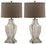 SAFAVIEH Lighting Collection Glass Bottom Antique Silver/Brown Shade 29-inch Bedroom Living Room Home Office Desk Nightstand Table Lamp Set of 2 (LED Bulbs Included)