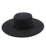 VASANA Black Classic Wide Brim Fedora Flat Top Hat with Bow Belt Jazz Hat Panama Hat Party Wedding Supplies Dress Up Accessories for Women Girl Autumn Winter Warm