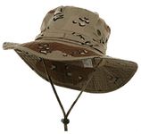 MG Desert Cotton Twill Washed Hunting Outdoor Hat w/ Chin Cord (Camo, Large)