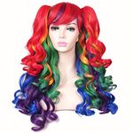 ColorGround Long Curly Lolita Cosplay Wig with 2 Ponytails(Rainbow Color)