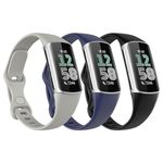 Astorgos 3 Pack Slim Straps Compatible with Fitbit Charge 6/Charge 5 for Women Men, Soft TPE Watch Strap Thin Band Replacement Wristband, Black/Dark Blue/Rock Gray