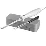 Hamilton Beach Electric Knife for Carving Meats, Poultry, Bread, Crafting Foam & More, Reciprocating Serrated Stainless Steel Blades, Ergonomic Design Storage Case + Fork Included, 5 Foot Cord, White