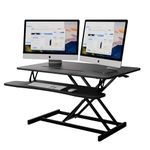 Standing Desk Converter 32 inch, Adjustable Sit to Stand Up Desk Workstation with Keyboard Tray, Desk Riser for Home Office Laptop （Black）