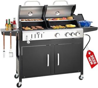 3 Burner Propane Gas and Charcoal Grill Combo with Side Burner & Porcelain-Enameled Cast Iron Grates, 37,000 BTUs 685 SQIN Dual Fuel Outdoor BBQ Grill for Patio Garden Picnic Backyard Barbecue Cooking