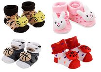 SHOP FRENZY kids unisex 3d face anti skid cotton booties for baby boy and girl (0-6 months) (Combo for 4)