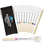 Marshmallow Roasting Sticks, 10 Pack Extendable Roasting Sticks with Wooden Handle, 32 Inch Stainless Steel Skewers for Campfire and Fire Pit Roasting S'Mores, Hot Dog