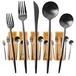 Matte Silverware Set, KYONANO 20 Pcs Stainless Steel Satin Finish Flatware Set Service for 4 with Bamboo Organizer, Kitchen Utensil Set, Tableware Cutlery Set for Home and Restaurant，Matte Black