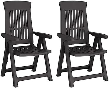 vidaXL Modern Outdoor Patio Reclining Chairs in Anthracite - Made of High-Impact Polypropylene, Adjustable Backrest, Foldable Design, Suitable for Garden and Patio (Set of 2)