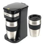 Salter COMBO-7868 Personal Filter Coffee Machine with Two 420ml Stainless Steel Travel Mugs, Coffee to Go, Perfect for Camping or Hiking, Ready Indicator Lights, Compact and Convenient, 700W, Silver