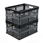 Neadas 16 L Plastic Collapsible Flat Storage Crate Box Folding Basket, Deep Grey and Black, 2 Packs