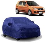 BOWRAIN Blue Car Cover with Mirror Pocket Dustproof & Heat Resistant Car Body Cover with Storage Bag for Maruti Alto K 10 (2010-2014)