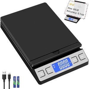 TIPRE Digital Shipping Postal Scale, Mail Scale with Envelope Flip Holder, 66lb/0.1oz Postage Scale for Package, Small Business, Post Office, Hold&Tare Function, Battery&Type-C Charging Cable - Black
