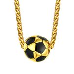 18K Gold Plated Soccer Football Pendant Necklaces Stainless Steel Sport Chain Trendy Women Men Sport Fan Jewelry Gift Soccer Charm Necklace for Football League/World Cup