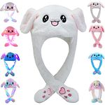 CICILIAYA Funny Plush Bunny Hat Ear Moving Jumping Rabbit Fun Cute Animal Flap Cap Unisex for Women Girls Children Party Halloween Easter Christmas Birthday Dressup Cosplay Costume Gift White (White)