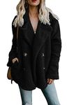 YMING Ladies Winter Jacket Long Sleeve Warm Thick Jacket Double Breasted Coat Faux Fur Outwear Black 5XL