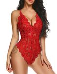 Avidlove Women Teddy Lingerie One Piece Lace Babydoll Bodysuit (A-Red, Medium)