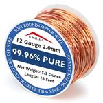 Copper Wire 99.95% Pure – 12 Gauge 2.0mm – 18 Feet, 5.3 Ounce Spool – C11000 Soft Copper Wire Craft Wire for Gardening, Electroculture, Jewelry Making, Beading, Ground Wire & DIY (12 Gauge, 5.3 Ounce)