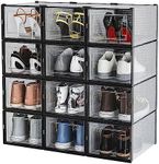 12PCS Shoe Storage Box Sneaker Display Case Plastic Clear Shoe Organizer Stackable Transparent Container Extra Large