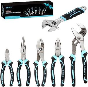 SHALL 6-Piece Pliers Set, Pliers Tool Set, 6" Diagonal Cutting, 8" Long Nose, 8" Linesman, 8" Slip-Joint & 10"Groove-Joint Pliers, 8" Adjustable Wrench, Two-Color TPR Handle, Gift Box Included