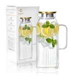 GLASKEY 71 oz/2.1 Liter Square Glass Pitcher with Lid, Classic Stripes Water Pitchers with Handle for Fridge, Leak Proof Juice Jug, Borosilicate Glass Carafe for Hot/Cold Brew Drink