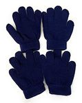 Caprilite 2 Pairs of Kids Children's Magic Primary School Gloves Winter Warm Stretchy Glove UK (Navy Blue)