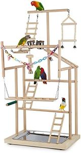 Ibnotuiy Pet Parrot Playstand Parrots Bird Playground Bird Play Stand Wood Perch Gym Playpen Ladder with Feeder Cups Bells for Cockatiel Parakeet (4 Layers)